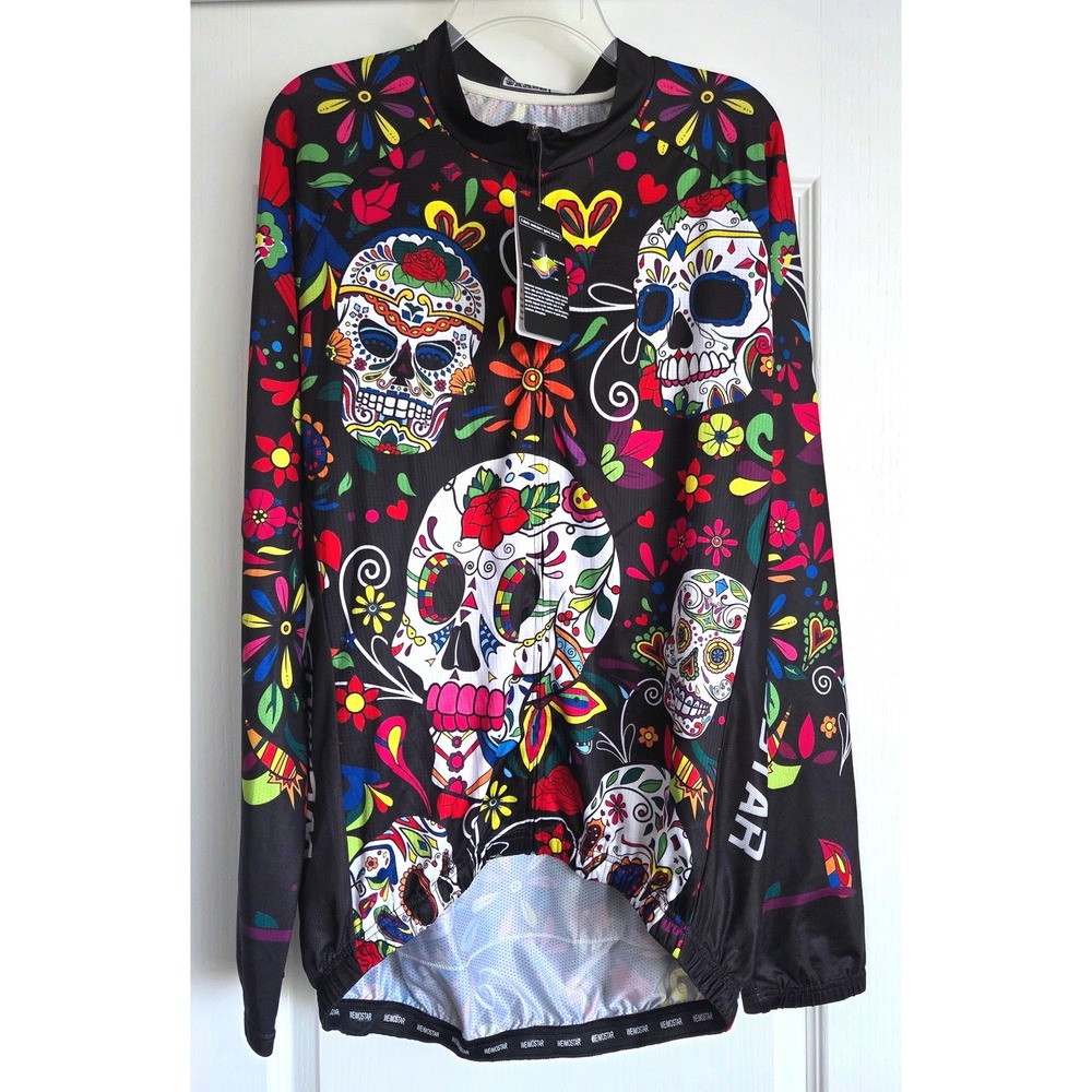 Weimostar Sugar Skull Full Zip Cycling Jersey XXL Long Sleeve Floral Top NWT